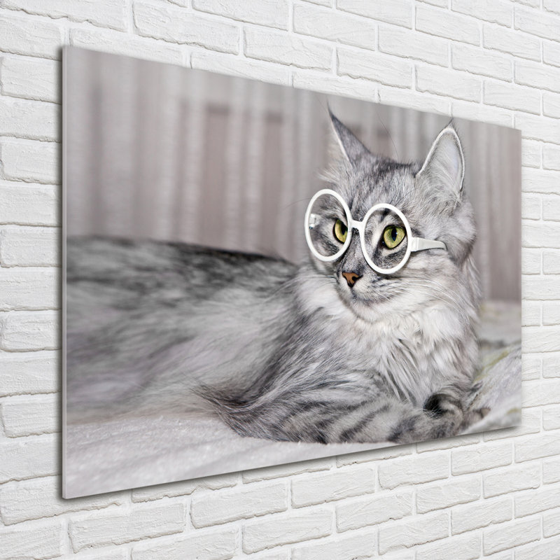 Cat With Glasses - Unframed Art Prints on Glass