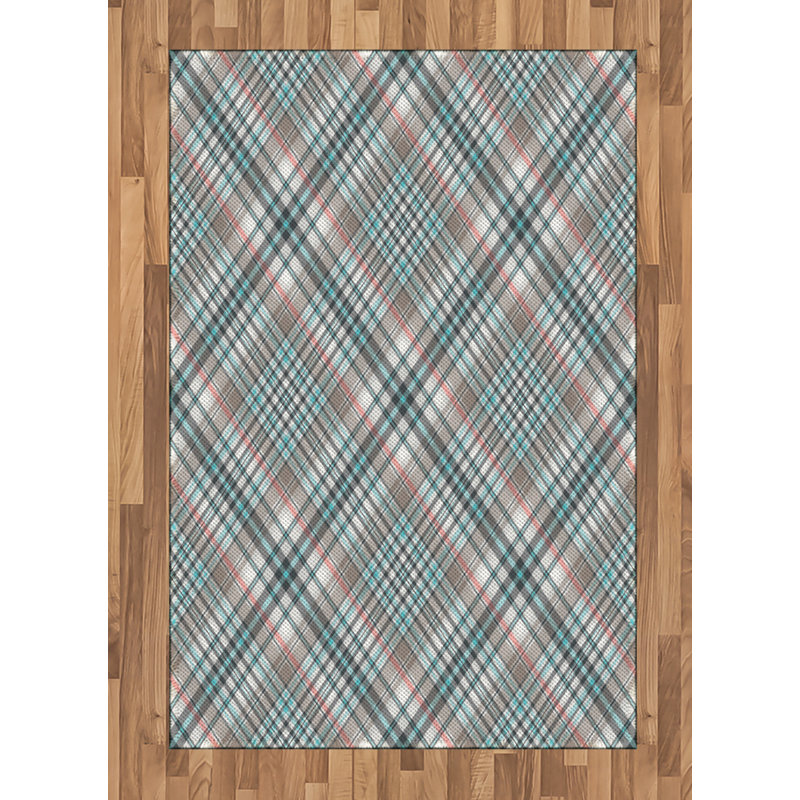 Checkered High Density Long Fiber Poly Threads Decorative Area Rug Carpet, Rectangle 4' x 5'8"