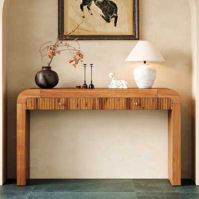 Console Table With Fluted Drawer Front, Entryway Table With Curved Corners & Thick Legs, Sturdy Sofa Table