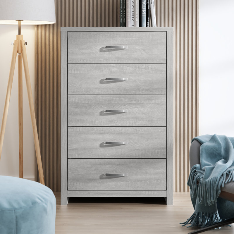 Aimaan 5 Drawer 29.6"W Dresser, Dusty Gray Oak