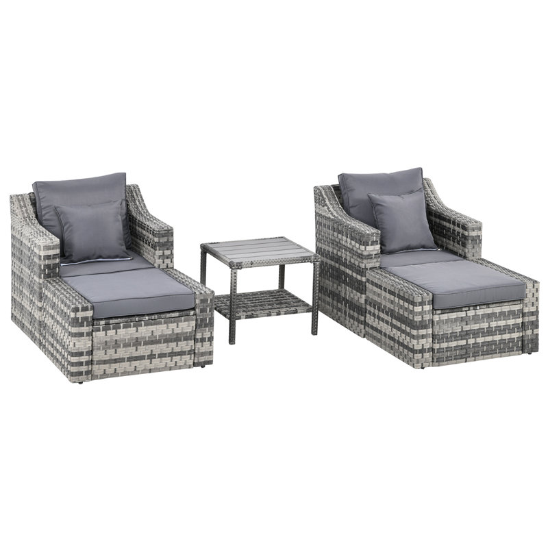 Ensemble de conversation en rotin avec coussin Boothby, Mélange de gris