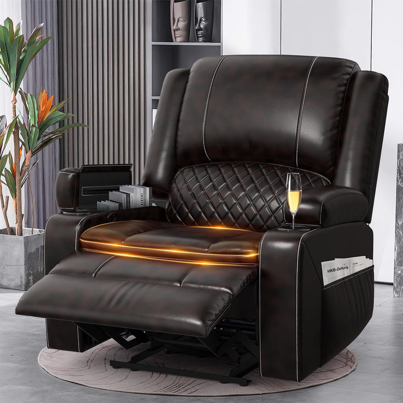 Recliner Chairs For Adults, With Hidden Storage Space, Brown, Faux Leather