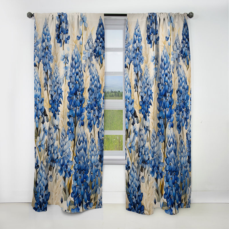 Bernon - Rideau bleu Bonnets - Rideau floral occultant en velours - 1 panneau, L 52 po x L 108 po