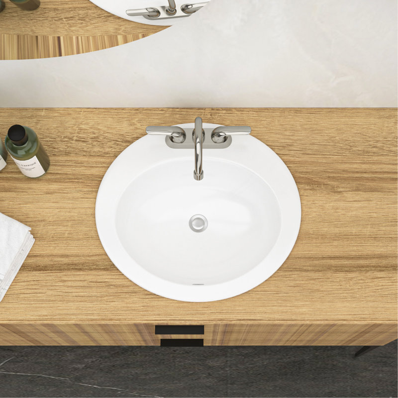 Lavabo de salle de bain ovale encastré en céramique blanc 20 po x 18 po avec 3 trous de robinet