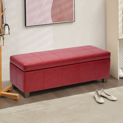 51 Inch Faux Leather Rectangle Large Storage Ottoman