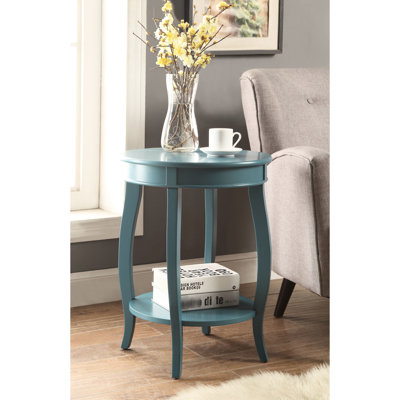 Table d'appoint ronde bleu sarcelle avec tablette inférieure