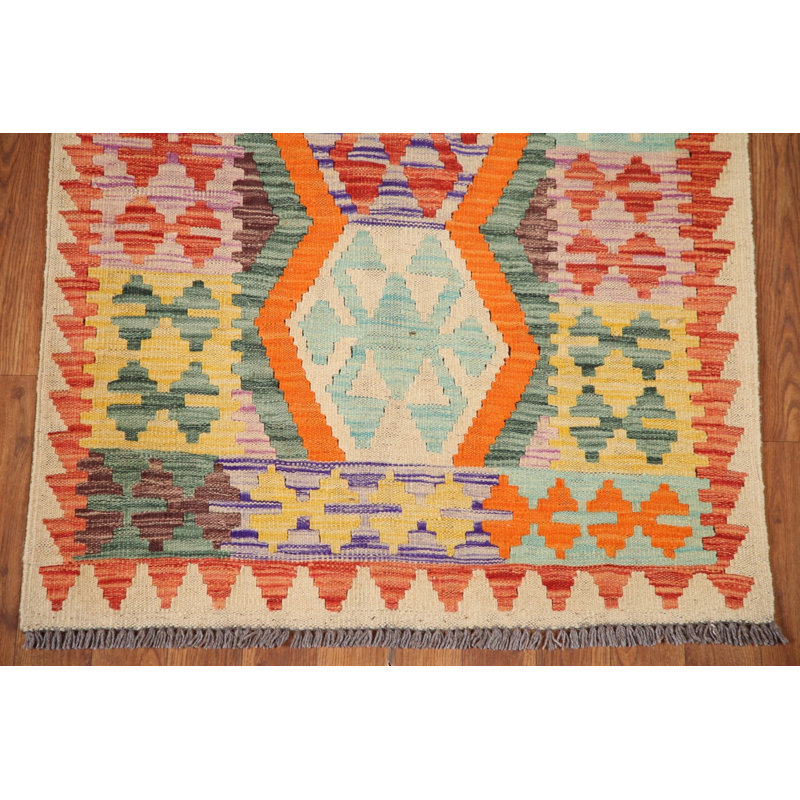 Tapis de couloir oriental réversible en laine Kilim 3 x 10