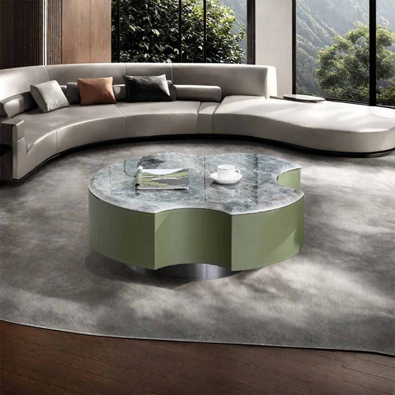 Shaped supercrystalline stone coffee table, 13.8" H x 31.5" L x 31.5" W