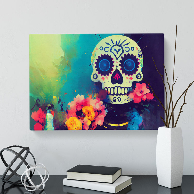 Stellar Floral Sugar Skull - Wrapped Canvas, 40cm H x 60cm W x 3cm D