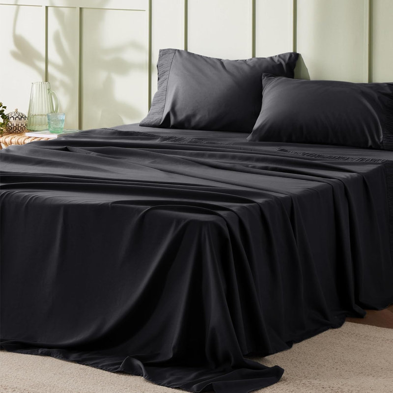 Bedsure Polyester Microfiber Sheet Set Hotel Luxury Sheets, Easy Care Cooling Bed Sheet Set 84GSM(107" x 101")GentleSoft™️
