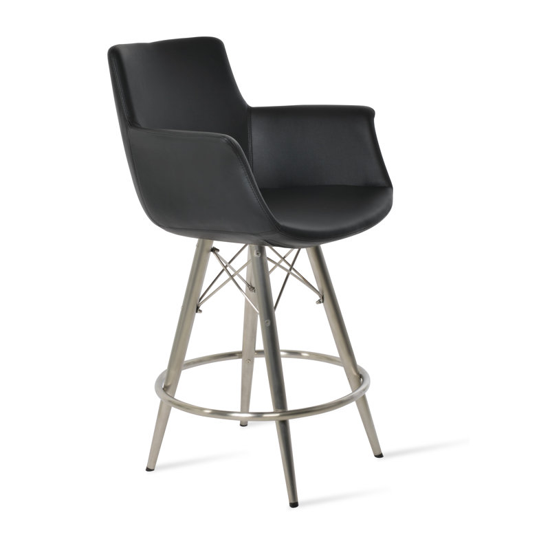 Tabouret de bar et de comptoir Bottega, Tabouret de comptoir (siège d'une hauteur de 24 p, Noir, Acier inoxydable