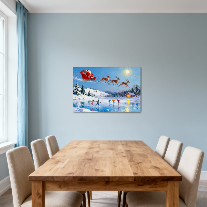 Scène d'hiver de Noël avec traîneau à glace, H 32 po x l 48 po