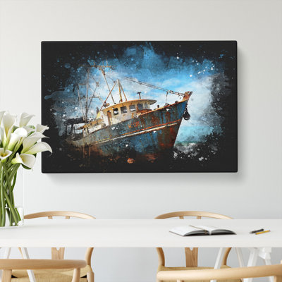Boat Wreck on the Beach - Wrapped Canvas Painting