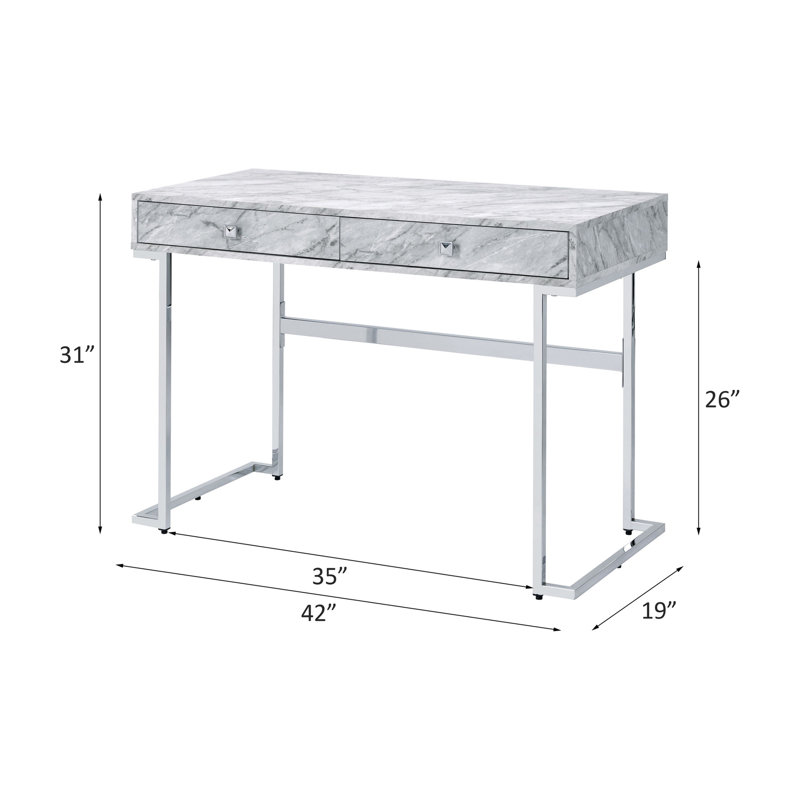 Bureau blanc en faux marbre avec rails et rangement