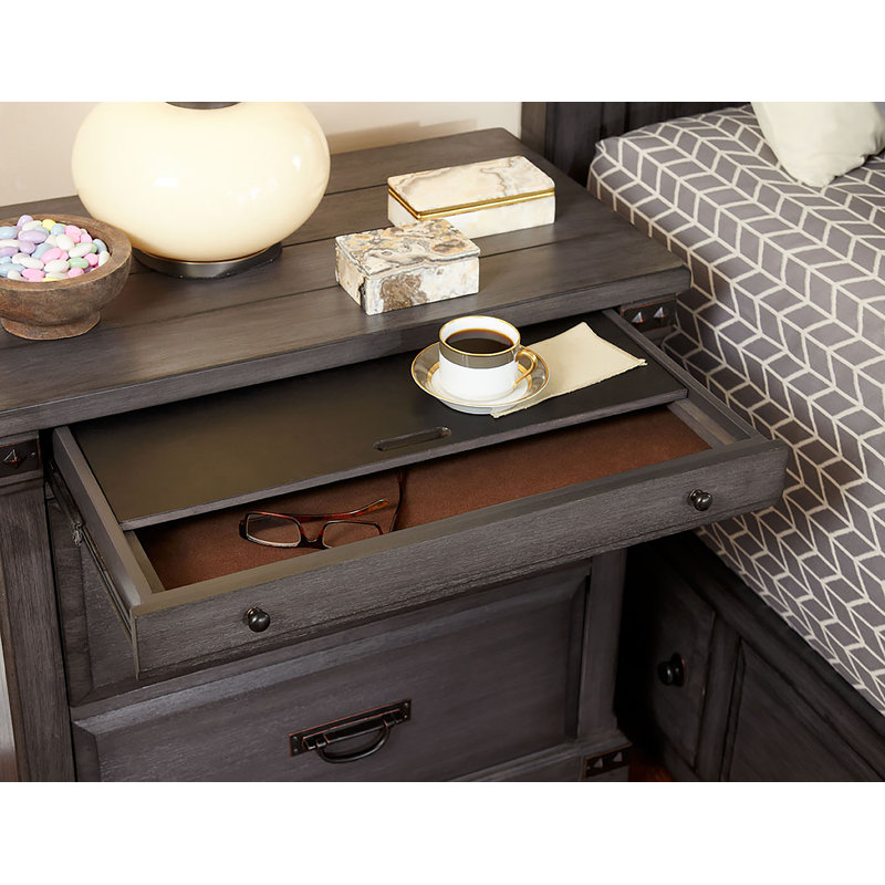 32'' W Solid Wood Nightstand, Brushed Gray Mahognay