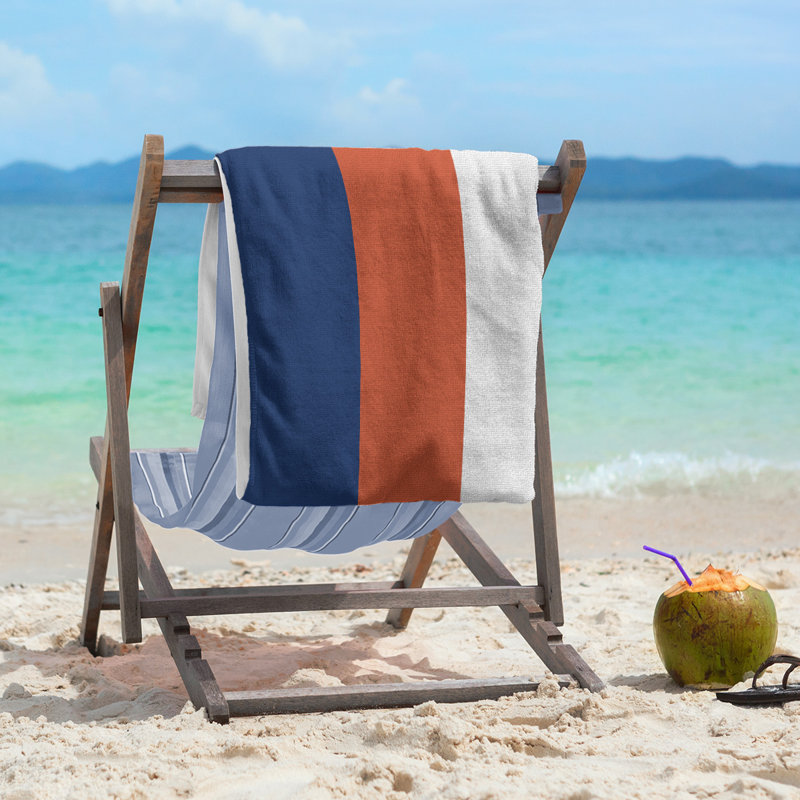 Edmonton Lightweight Beach Towel, Orange/Navy Blue/White, Poly/Cotton