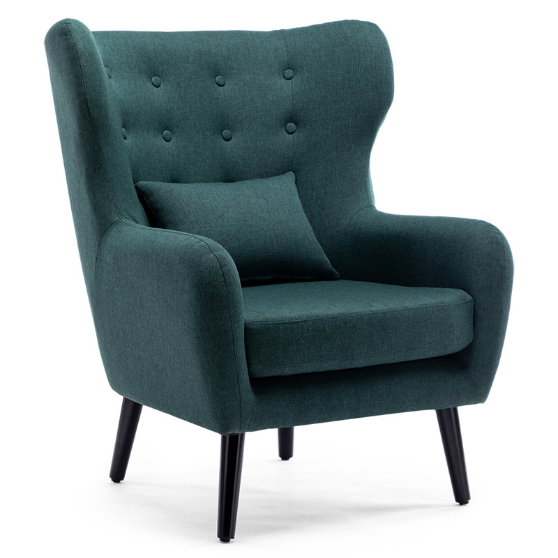 Glennon Upholstered Wingback Chair, Green without Footstool