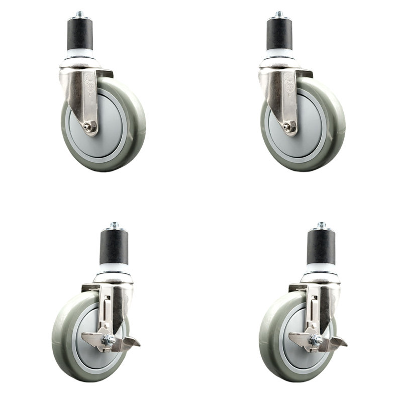 Ensemble de roulettes extensibles en poly pivotant avec 2 freins, gris, H 3,5 po x l 3,5 po