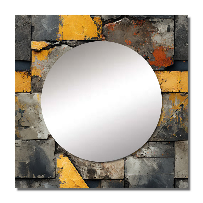 Illusion de mur industriel en béton III - Grand miroir mural carré moderne pour la chambre à coucher, 29 po x 29 po