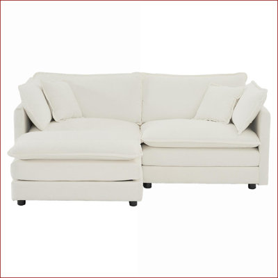 Sectional Sofa, 2-Seater L-Shaped with Ottoman for Small Spaces, Snow White Chenille | White | Chenille