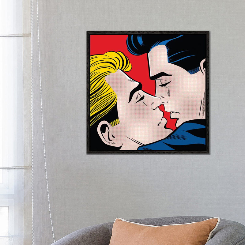 Kiss by Joseph McDermott - Print on Canvas, 66.04 cm H x 66.04 cm W, Black Framed