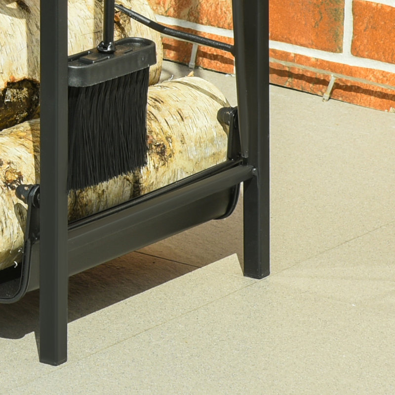 Support à bois de chauffage 2 couches avec outils d'assemblage productifs - noir