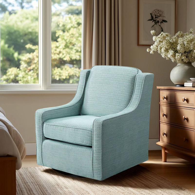 Harris Upholstered Swivel Armchair, Dusty Aqua Chevron Microfiber