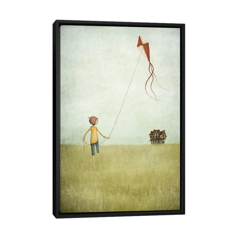 «Kite Runner» par Majali, reproduction sur toile tendue, H 48 po x l 32 po x P 1,5 po, Toile avec cadre noir, Pas de tapis