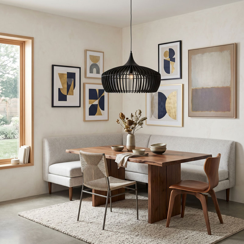 Luminaire suspendu en bois Selene, Noir, Noir satiné