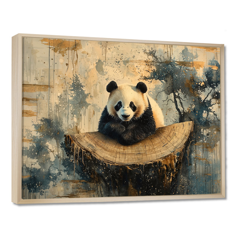 Portrait de panda dans la forêt de bambous II - Panda, art mural, H 12 po x l 20 po, Reproduction avec cadre flottant