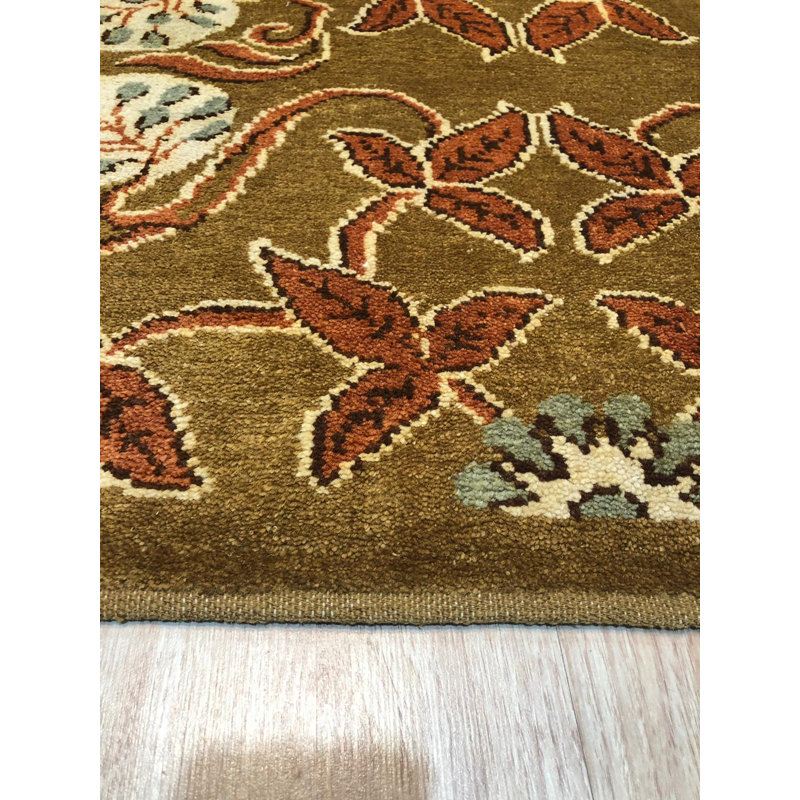 Peringer Warm Rust Hand Knotted Wool Transitional All Over Handmade Area Rug, Rectangle 9' x 12'