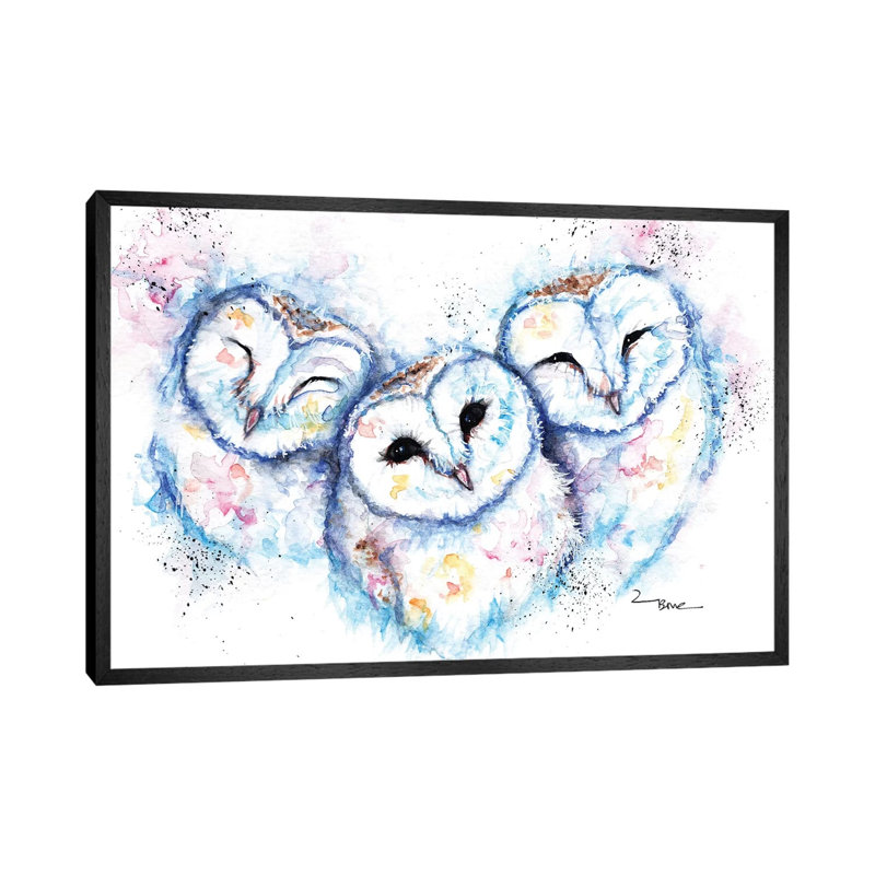Sleepy Time Owls - Painting on Canvas, Black Framed, 45.72cm H x 66.04cm W x 3.81cm D