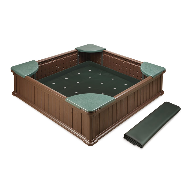 Woodland Brown and Green HDPE Square Sandbox with Cover