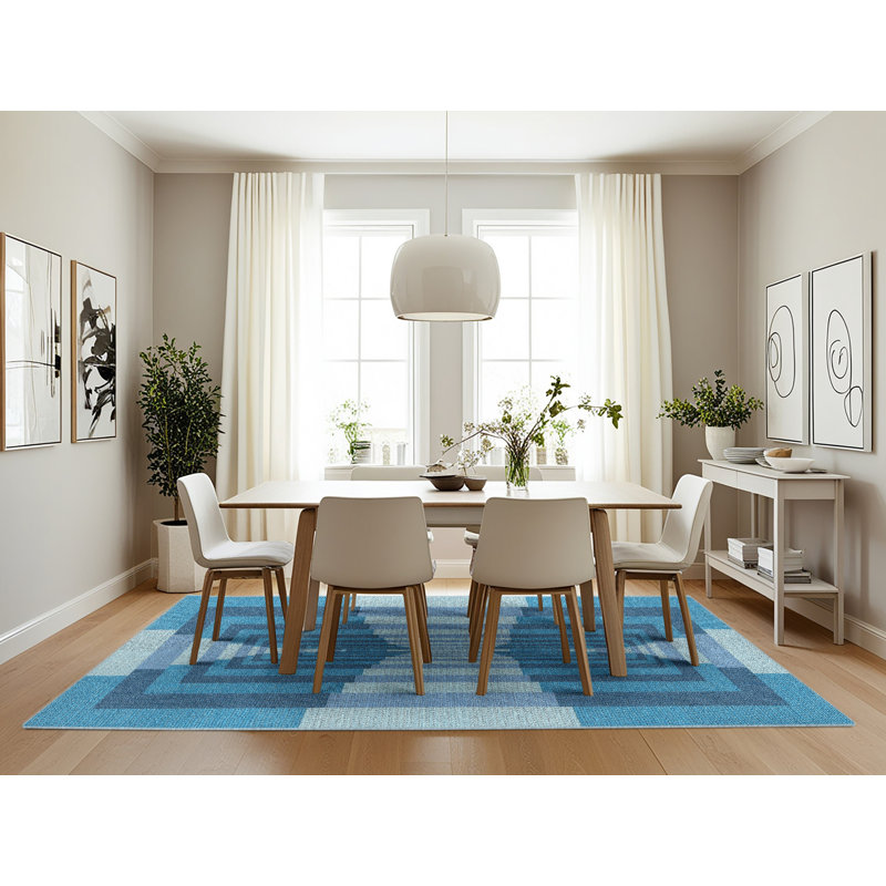 Tapis géométrique bleu, Rectangle 7 pi x 10 pi