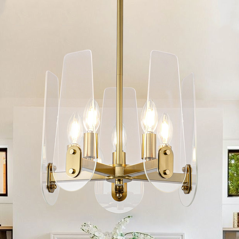 Lustre 5 lumières Mid-Century doré