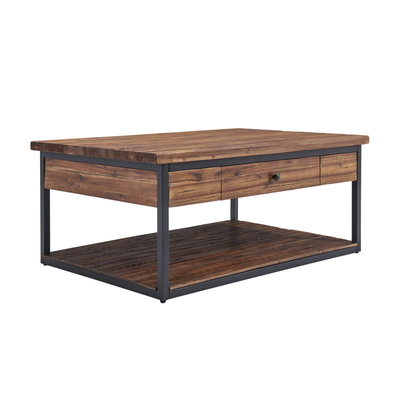 Solid Wood Floor Shelf Coffee Table with Storage, 45.72cm H x 121.92cm W x 81.28cm D