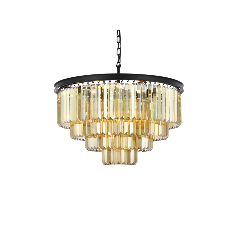 Yazmin 17 - Light Dimmable Tiered Chandelier, Matte Black, Smoky