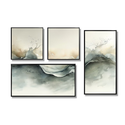 Vortex gris et blanc II - art mural abstrait grand 4 pièces
