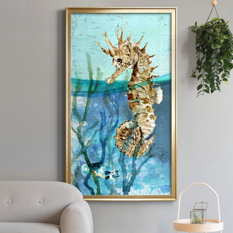 Hippocampe du Pacifique - Peinture sur toile encadrée, Doré, H 22,5 po x l 42,5 po x P 1,5 po