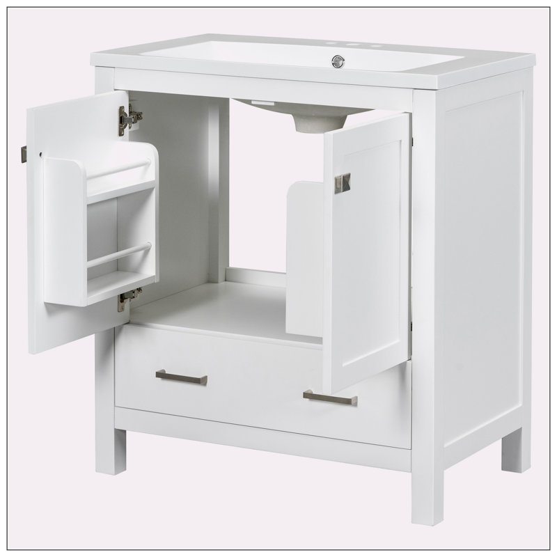 Meuble-lavabo 30 po avec lavabo simple, Blanc, Argent