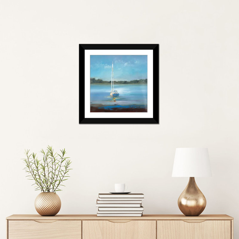 «Safe Harbor», reproduction sur toile, H 16 po x l 16 po x P 1 po, Papier avec cadre noir, Blanc