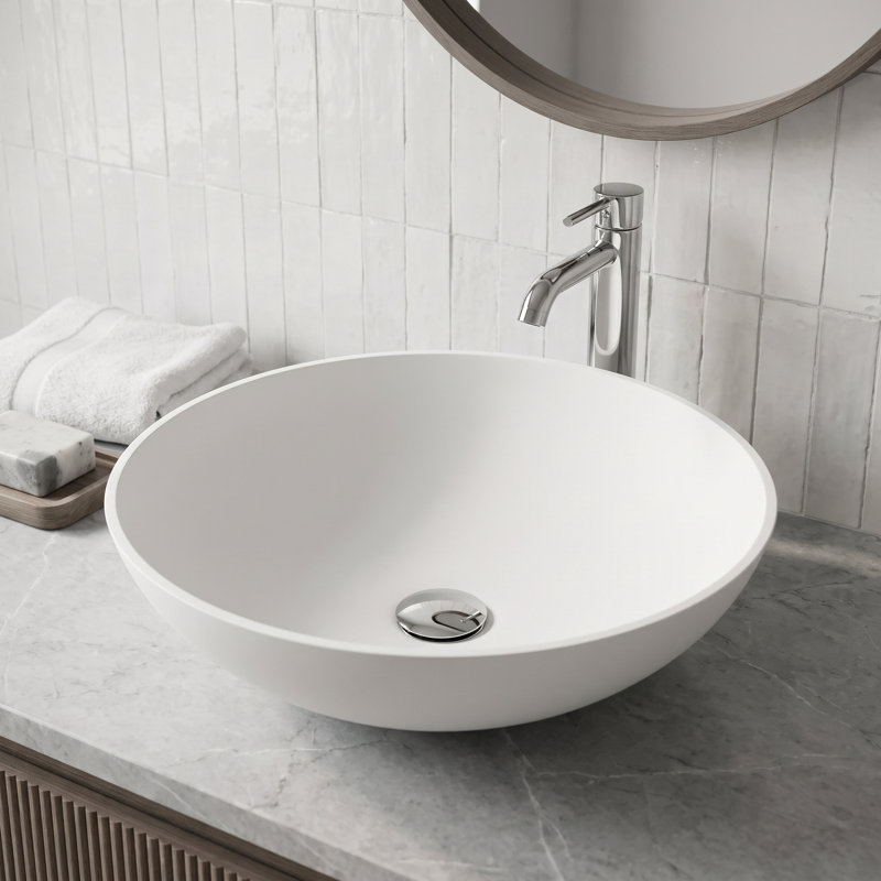 Lavabo de salle de bain à vasque ronde fait à la main blanc mat L 16 po x l 16 po x H 5 po Lotus