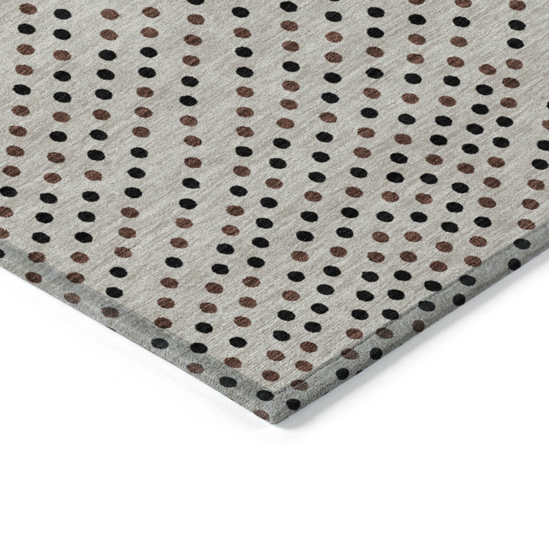 Taupe and Black Synthetic Flat Woven Washable Rug