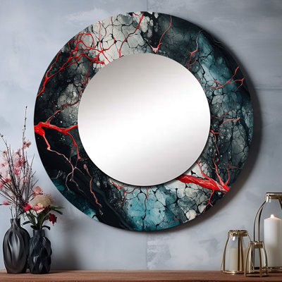 Stranje Blue Red Captivating Liquid Ink II - Geometric Mirror, Blue Unique Wall Mirror, Printed Metal Art