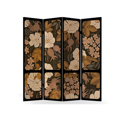 4 Panels Black Solid Wood+Canvas Folding Room Divider