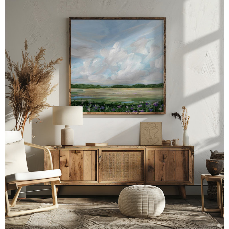 Cloudy Meadow With Flowers by Nicole Walsh — Landscape Wall Art, 48 × 48, Matted Framed Print, Gold