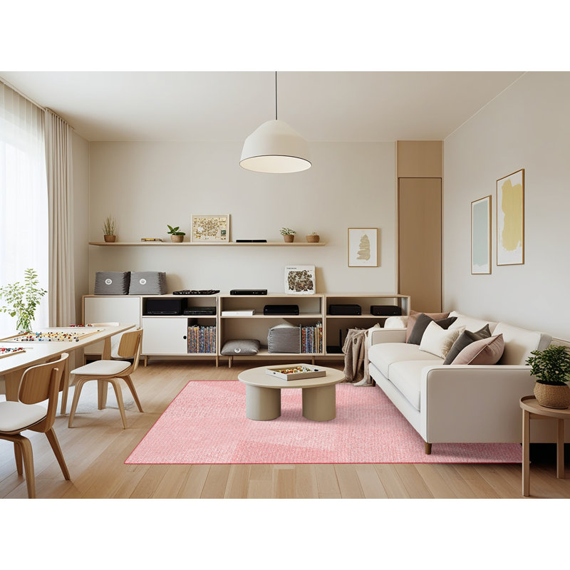 Tapis géométrique en laine rose, Rectangle 7 pi x 9 pi