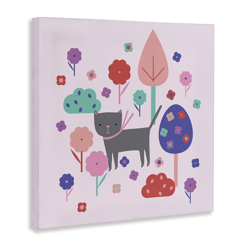 Chat et arbres pastel fantaisiste, design par Sazerelli Designs, H 36 po x l 36 po