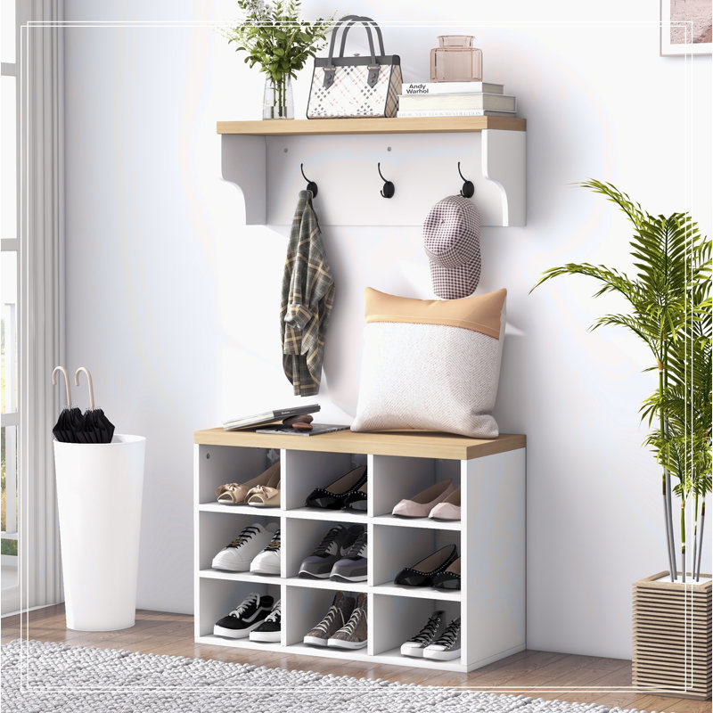 2-In-1 Coat Rack Shoe Bench Set