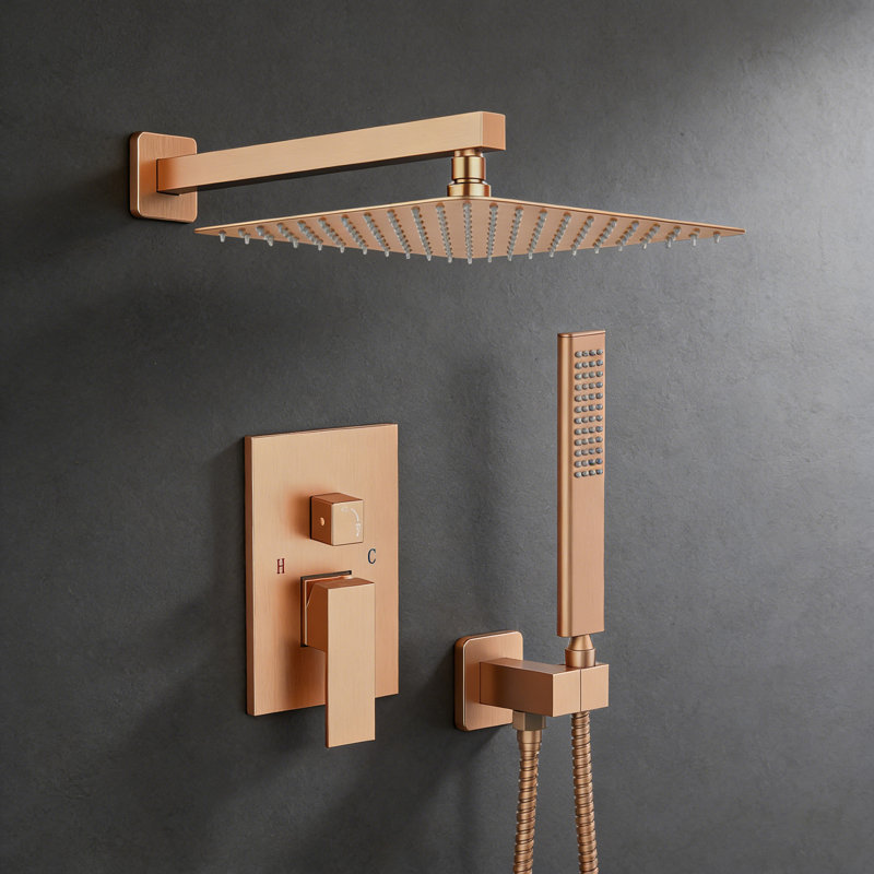 12-Inch Rainfall Shower System With Handheld Combo, Brushed Rose Gold
